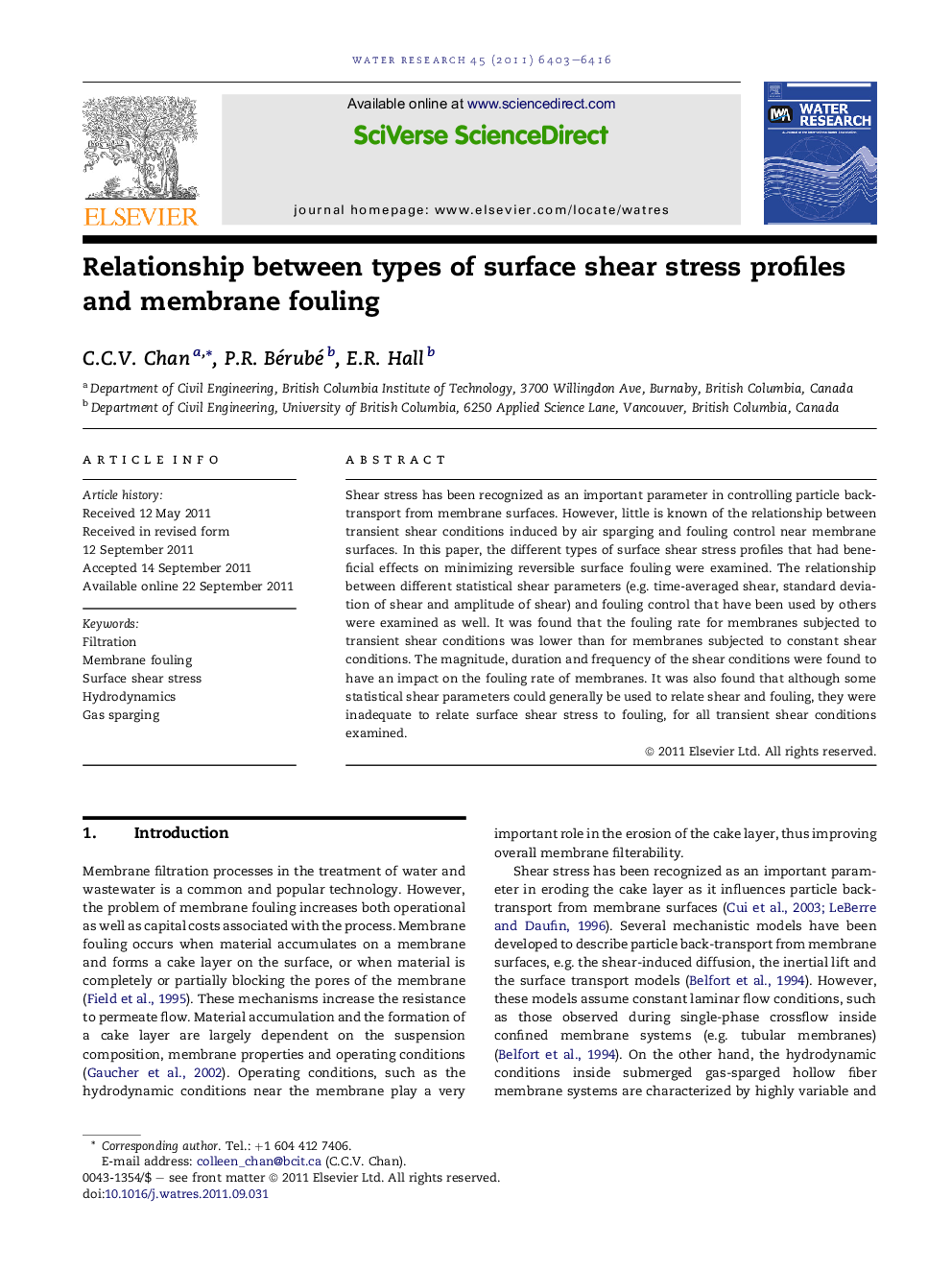 Relationship between types of surface shear stress profiles and membrane fouling