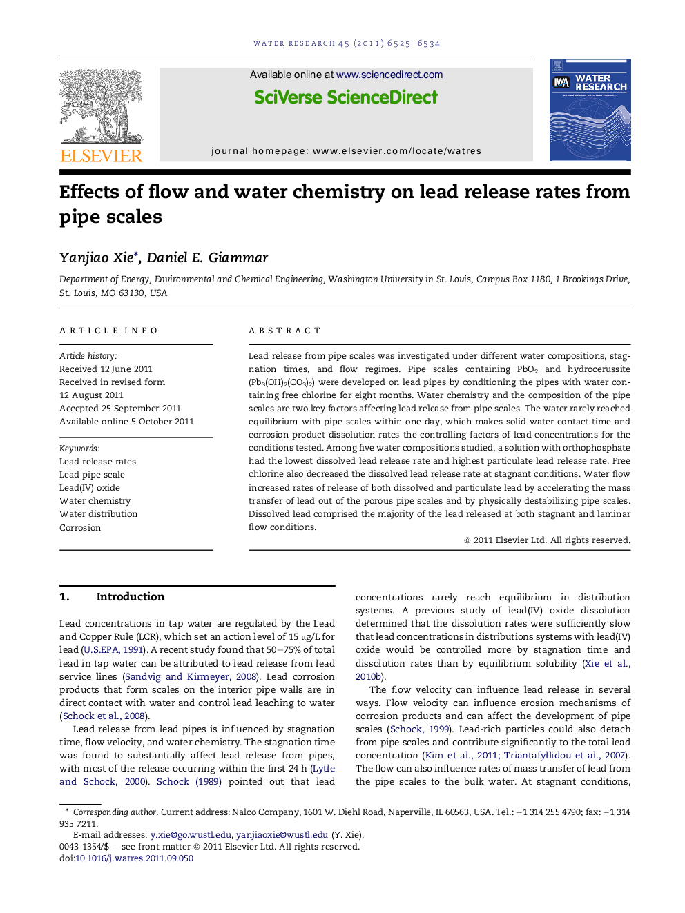 Effects of flow and water chemistry on lead release rates from pipe scales