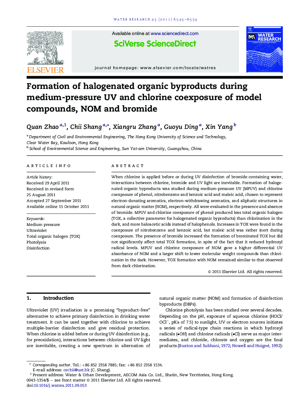 Formation of halogenated organic byproducts during medium-pressure UV and chlorine coexposure of model compounds, NOM and bromide
