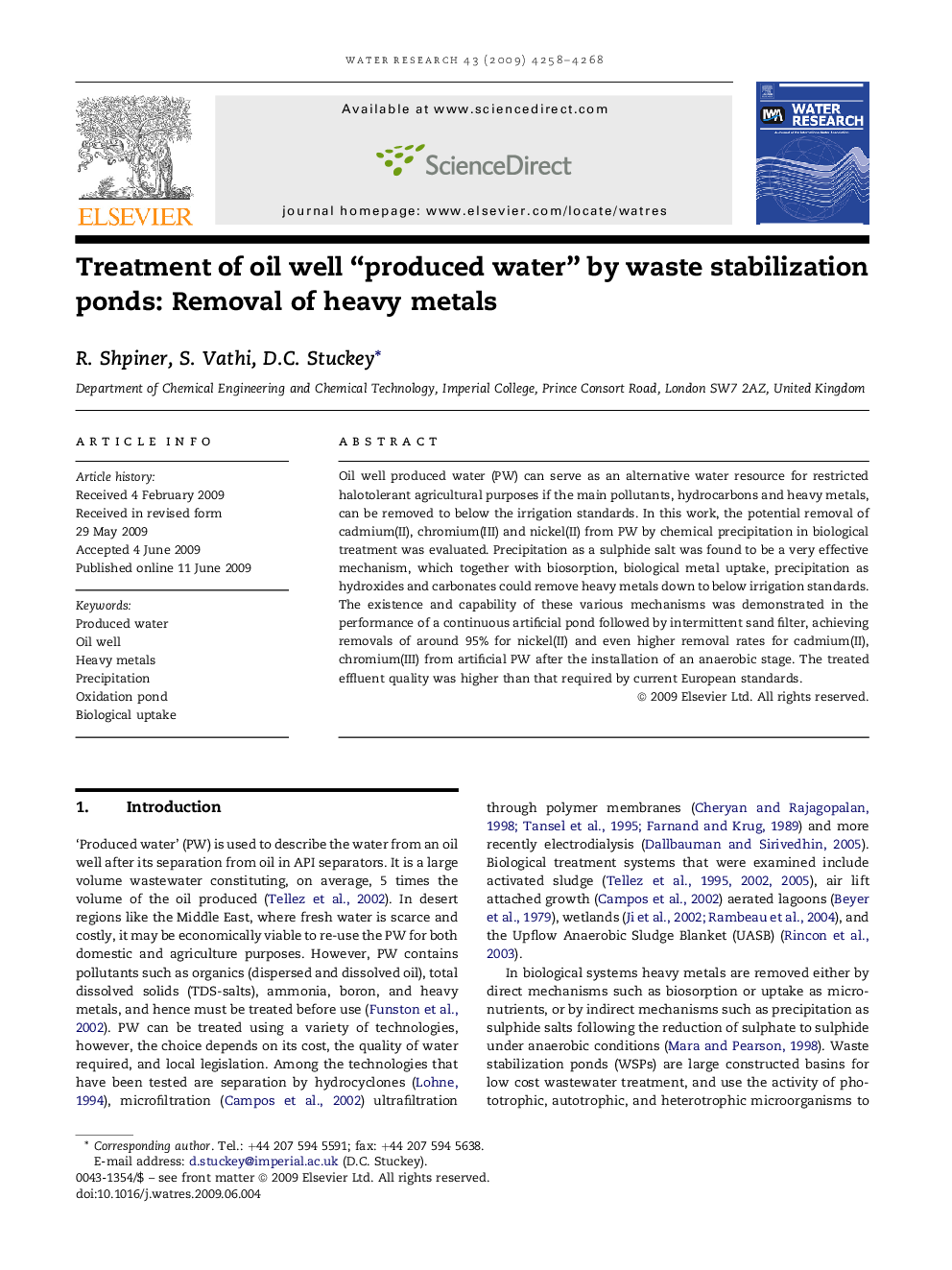 Treatment of oil well “produced water” by waste stabilization ponds: Removal of heavy metals