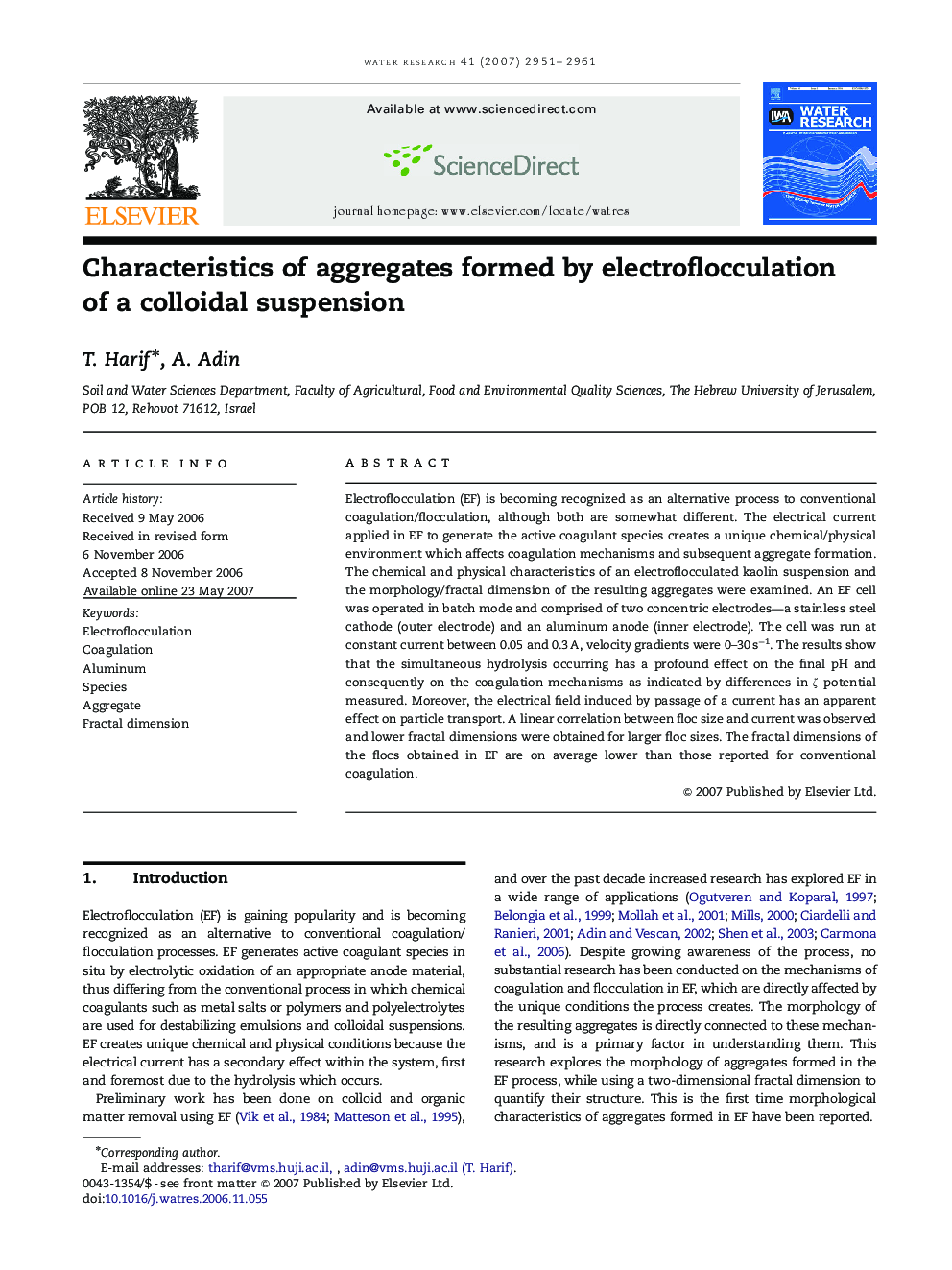 Characteristics of aggregates formed by electroflocculation of a colloidal suspension