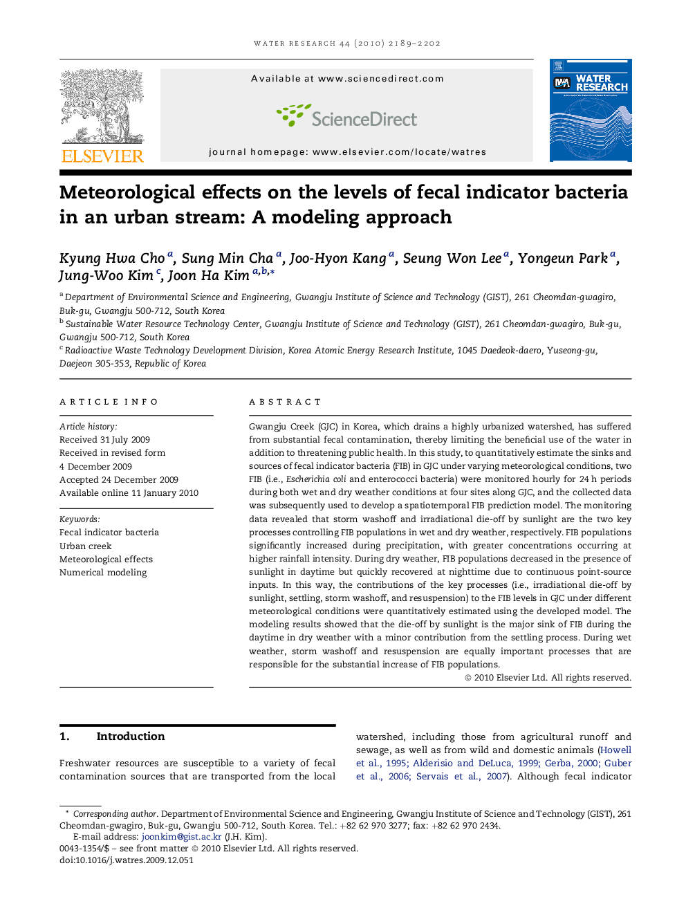 Meteorological effects on the levels of fecal indicator bacteria in an urban stream: A modeling approach