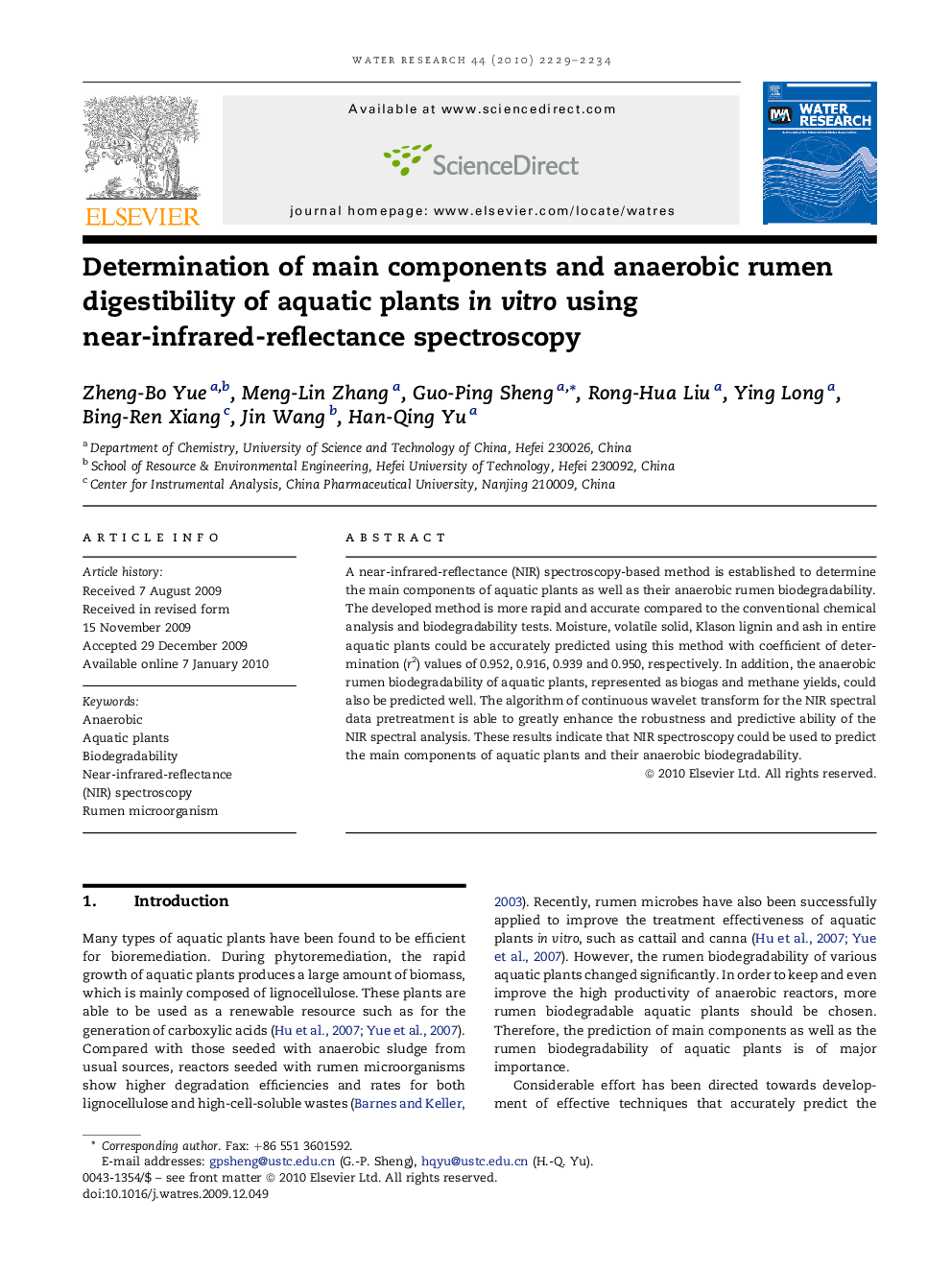 Determination of main components and anaerobic rumen digestibility of aquatic plants in vitro using near-infrared-reflectance spectroscopy