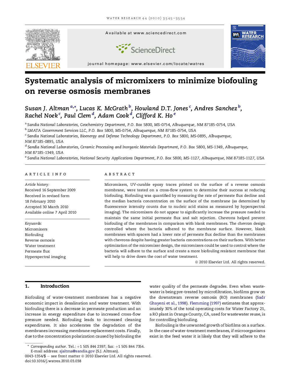 Systematic analysis of micromixers to minimize biofouling on reverse osmosis membranes