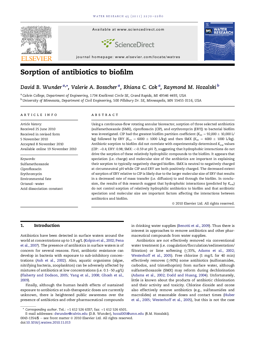 Sorption of antibiotics to biofilm