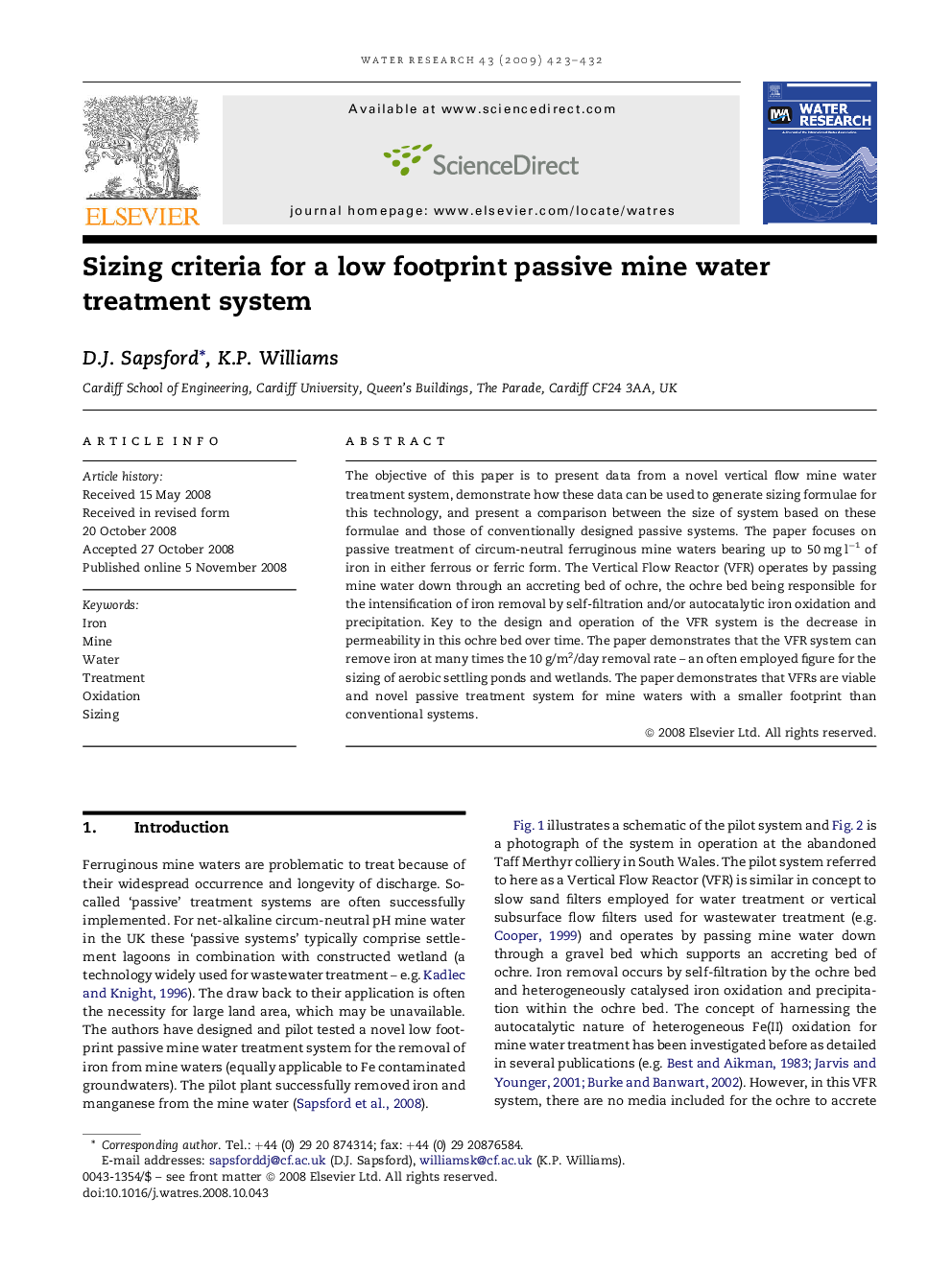 Sizing criteria for a low footprint passive mine water treatment system