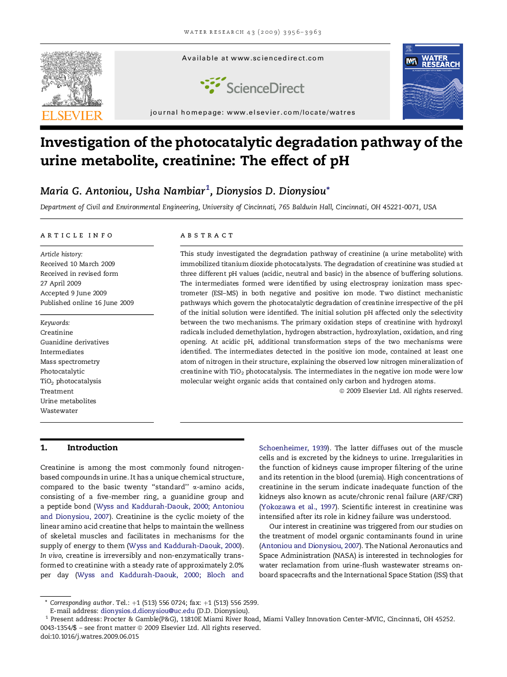 Investigation of the photocatalytic degradation pathway of the urine metabolite, creatinine: The effect of pH