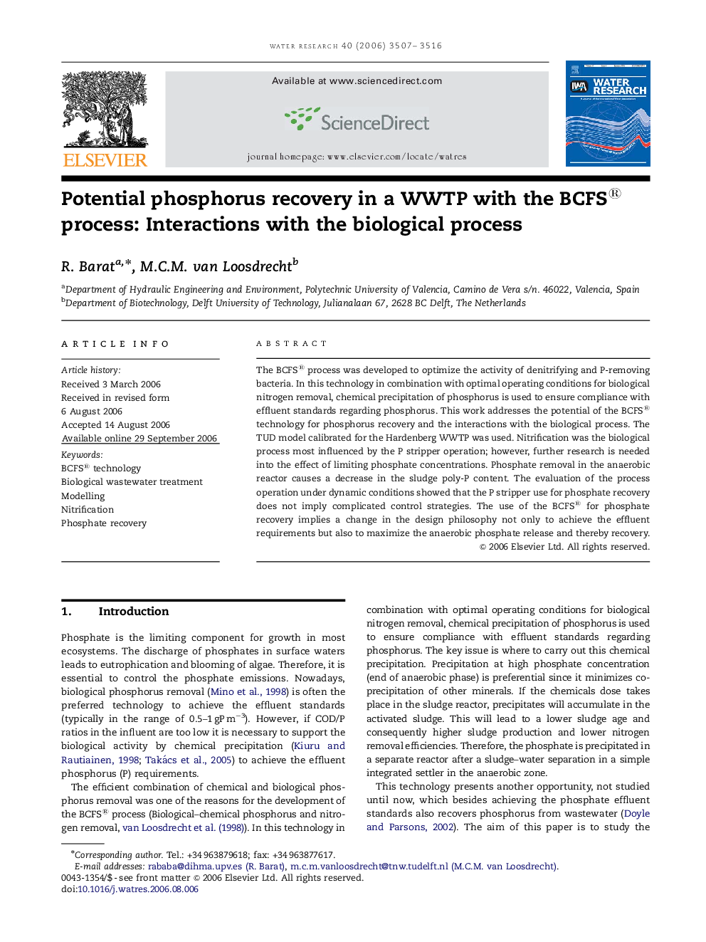 Potential phosphorus recovery in a WWTP with the BCFS® process: Interactions with the biological process