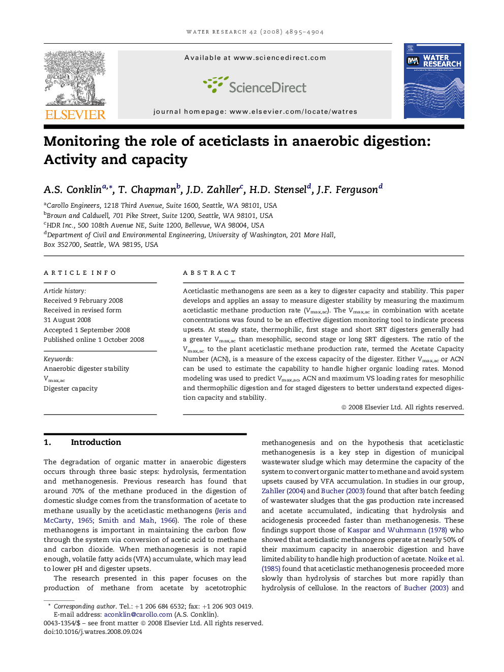 Monitoring the role of aceticlasts in anaerobic digestion: Activity and capacity