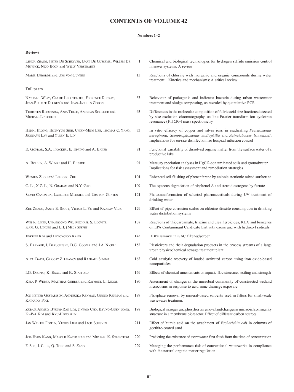 List of Contents: Vol. 42