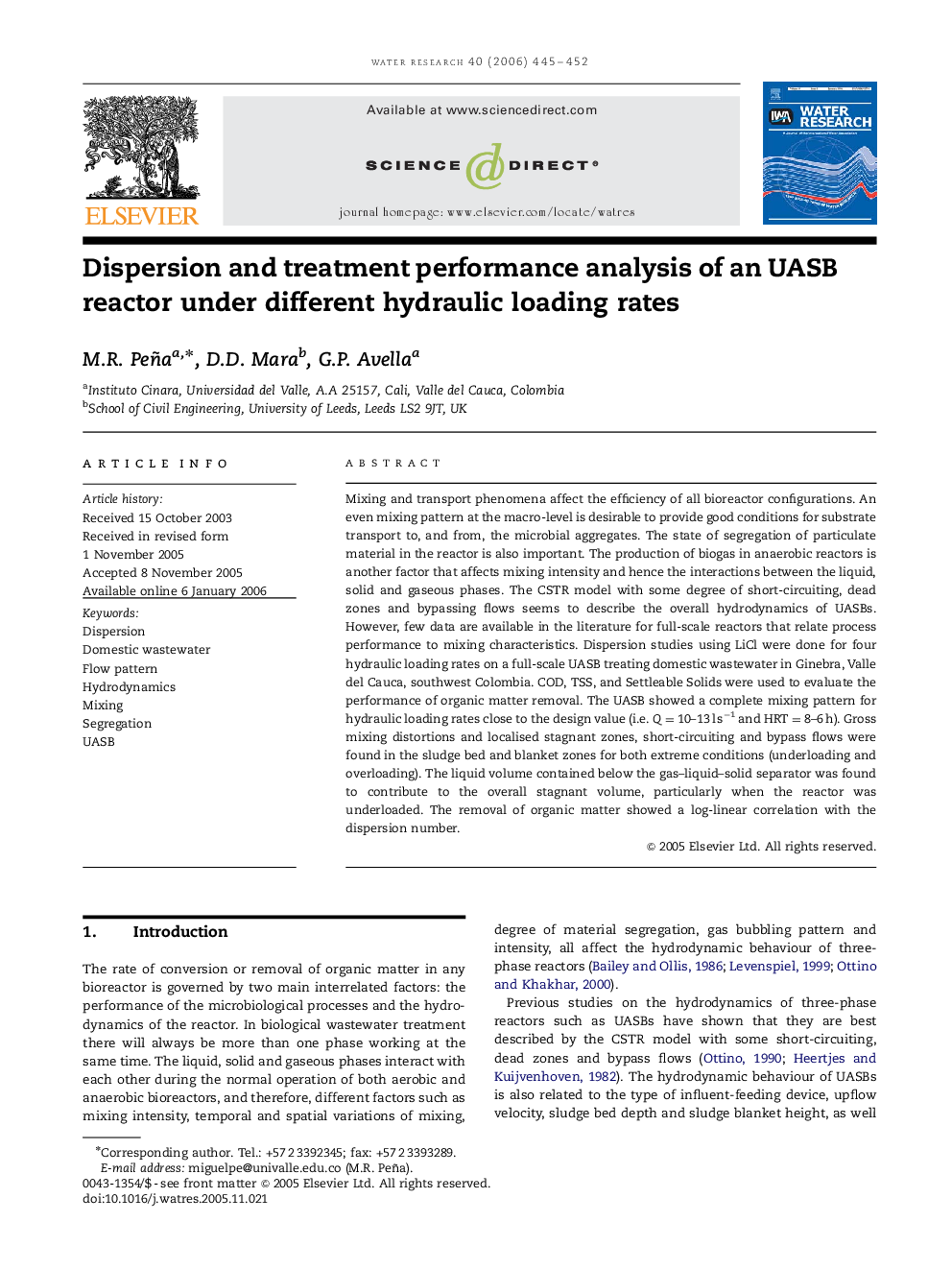 Dispersion and treatment performance analysis of an UASB reactor under different hydraulic loading rates