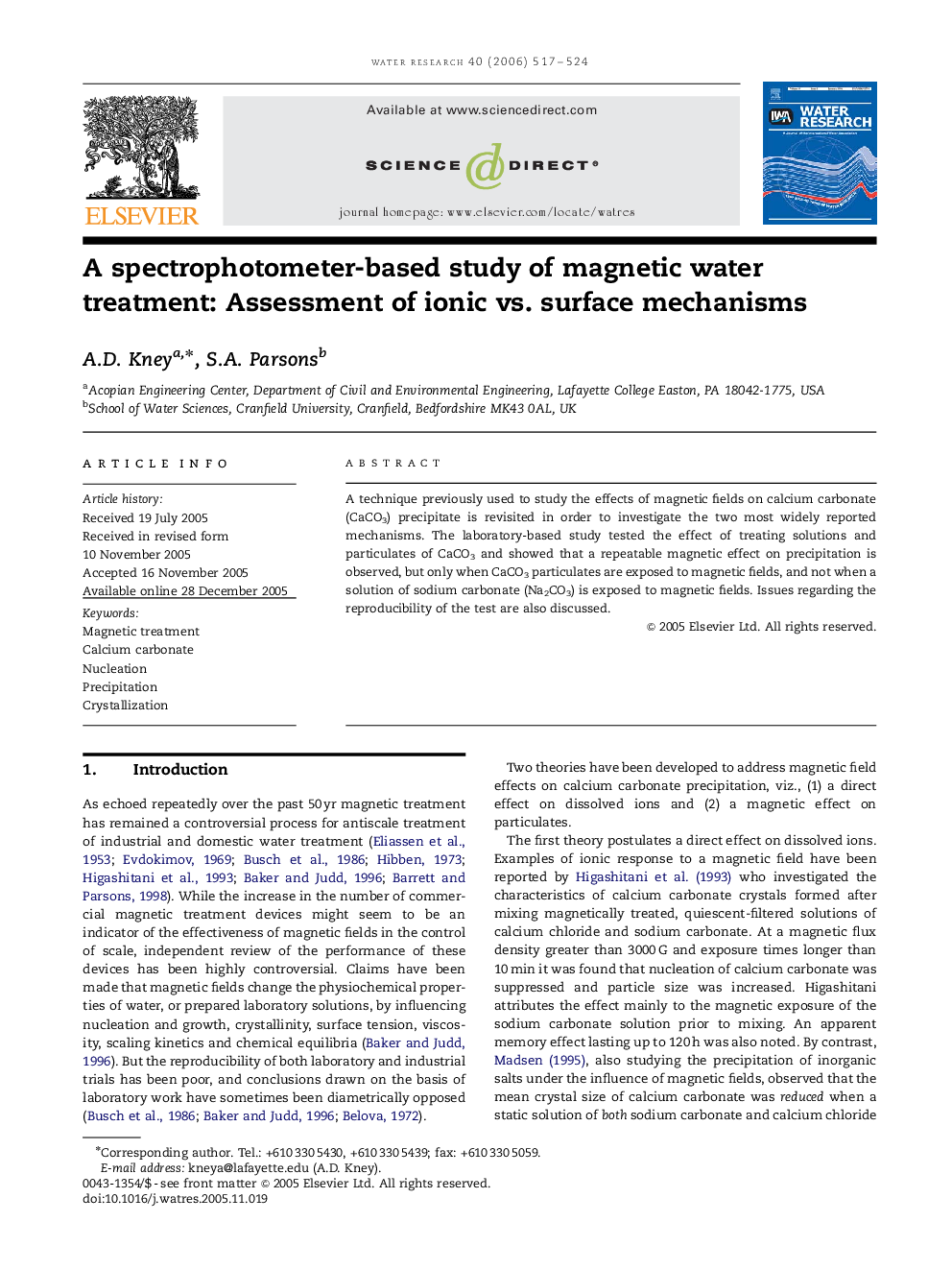 A spectrophotometer-based study of magnetic water treatment: Assessment of ionic vs. surface mechanisms