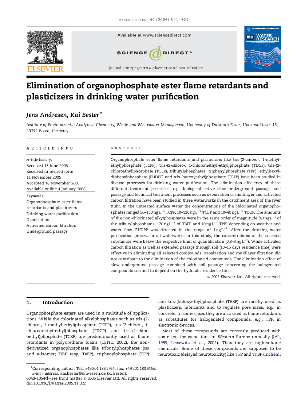 Elimination of organophosphate ester flame retardants and plasticizers in drinking water purification