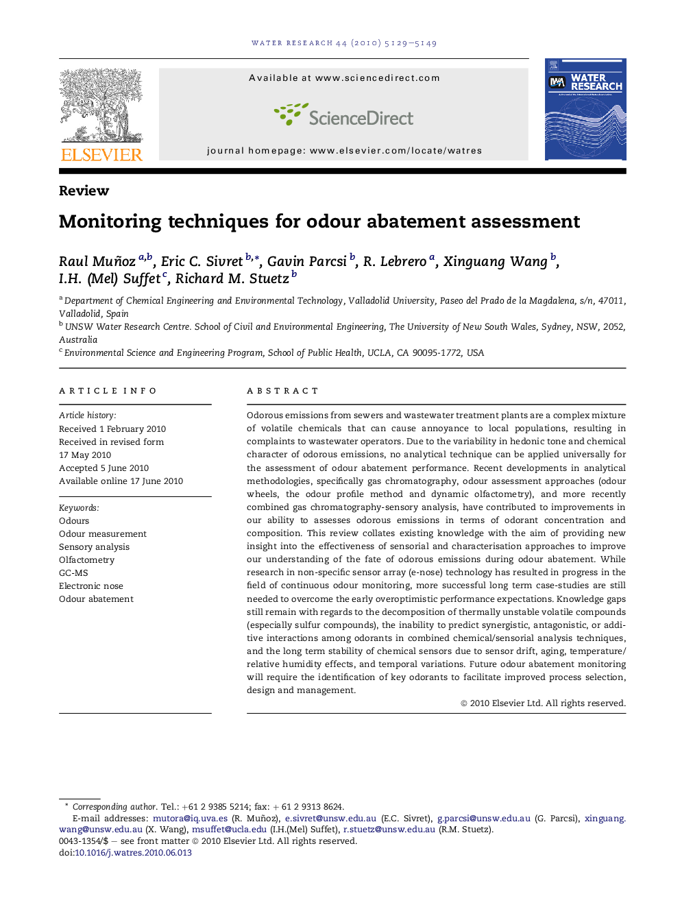 Monitoring techniques for odour abatement assessment