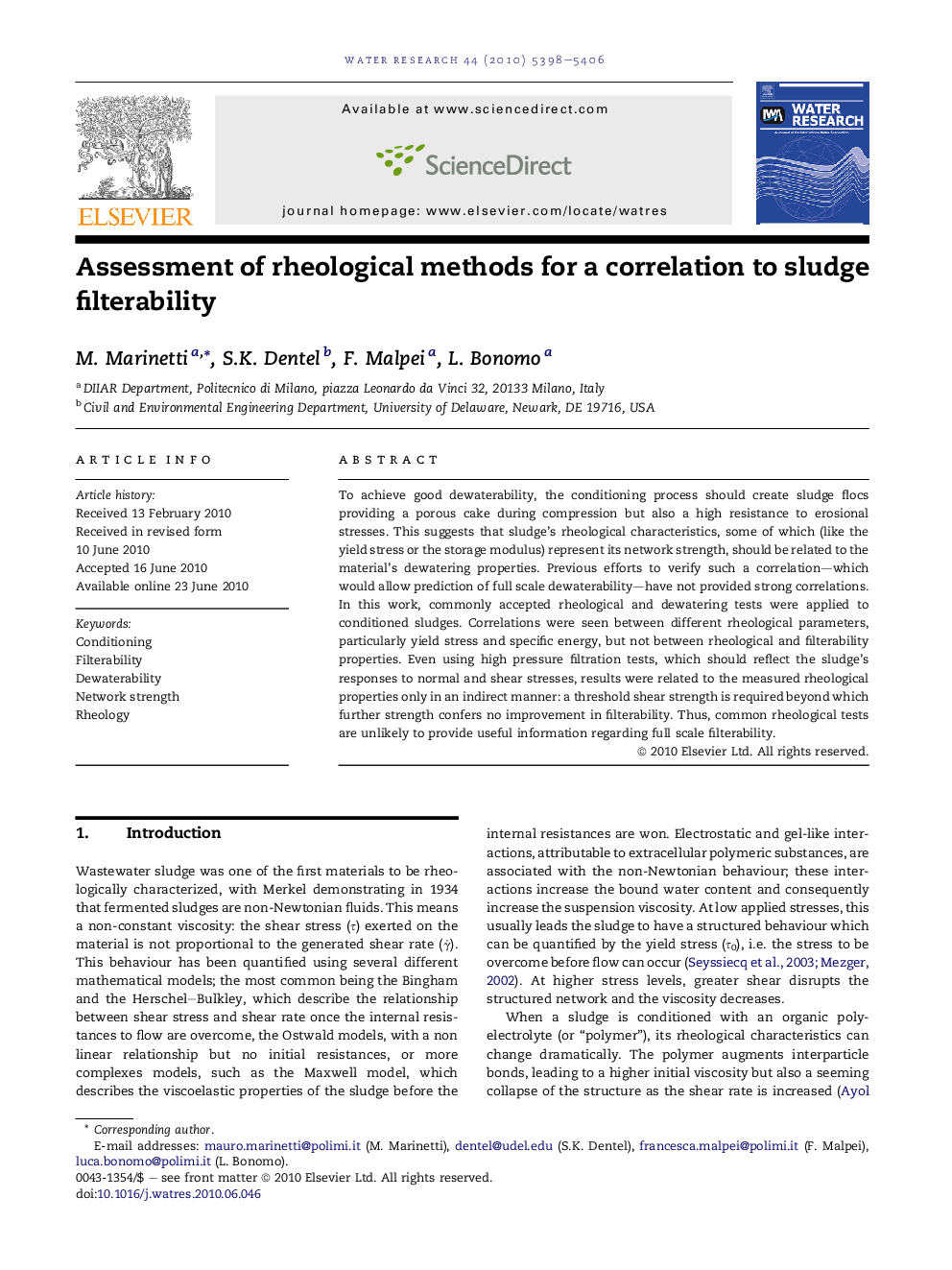 Assessment of rheological methods for a correlation to sludge filterability