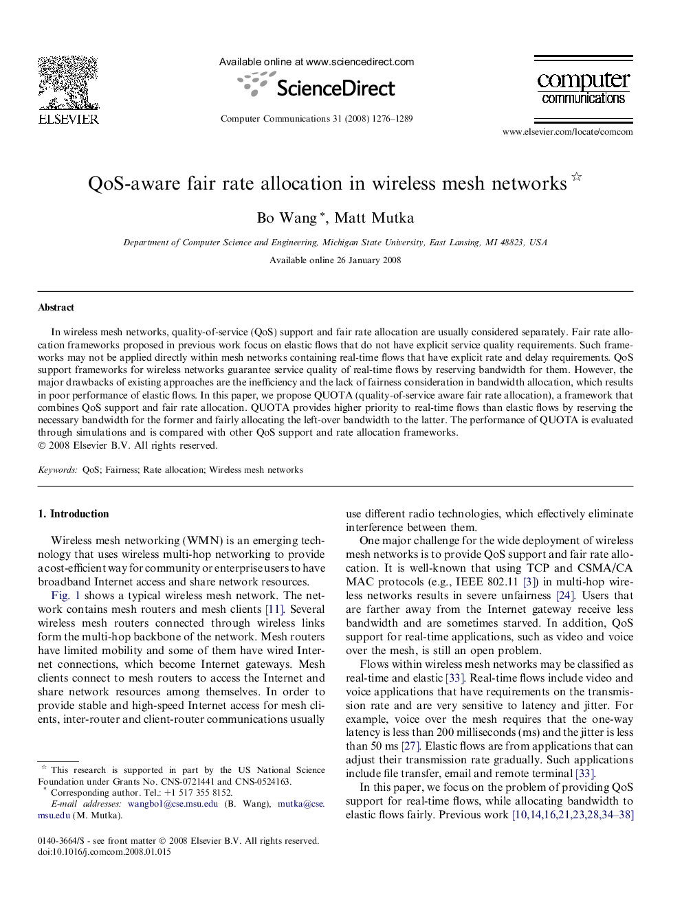 عکس صفحه اول مقاله: QoS-aware fair rate allocation in wireless mesh networks QoS-aware fair rate allocation in wireless mesh networks