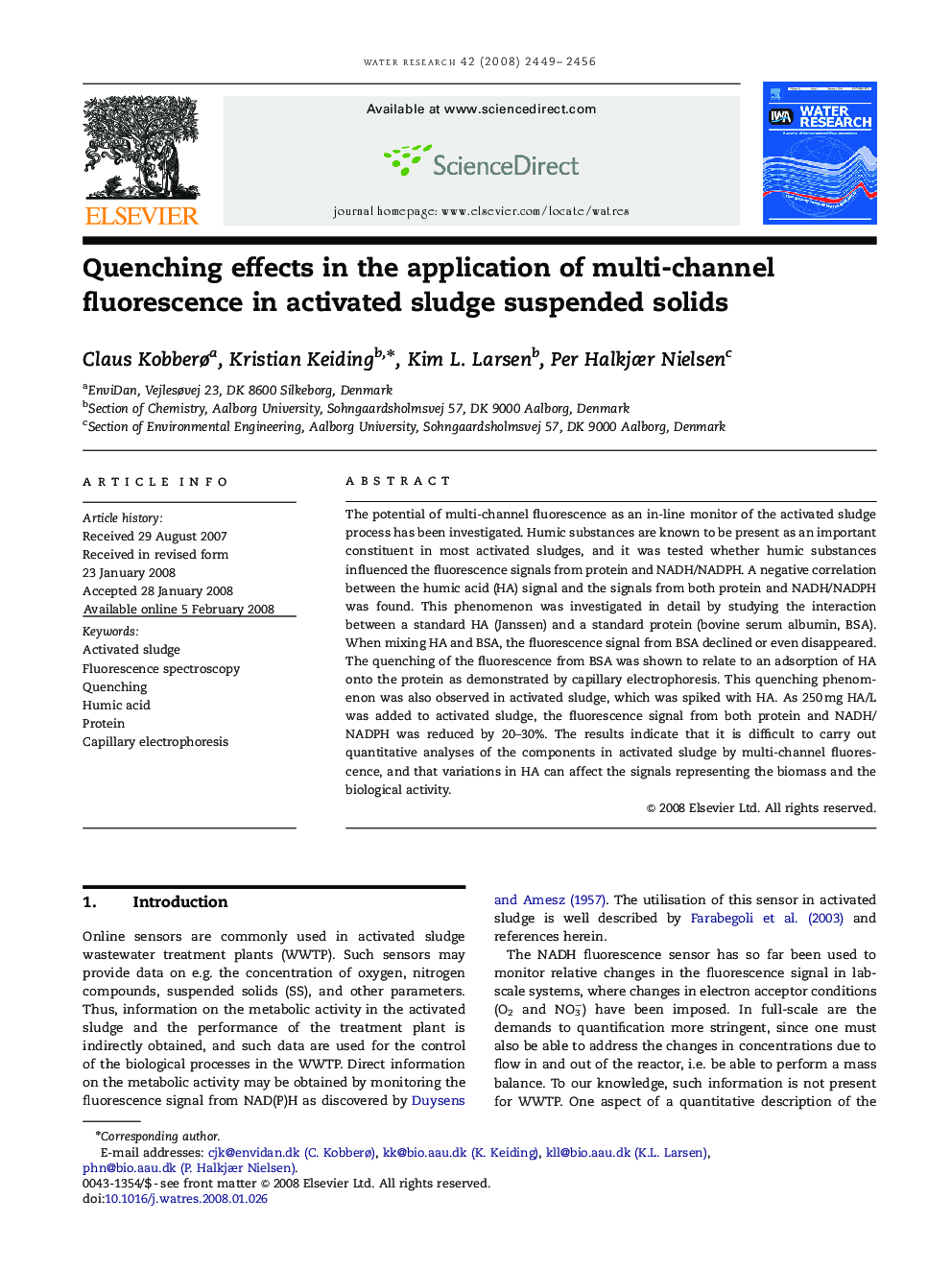 Quenching effects in the application of multi-channel fluorescence in activated sludge suspended solids