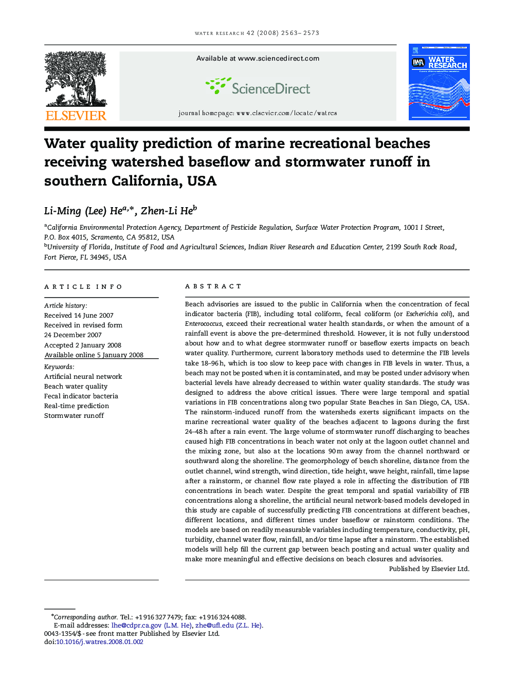 Water quality prediction of marine recreational beaches receiving watershed baseflow and stormwater runoff in southern California, USA