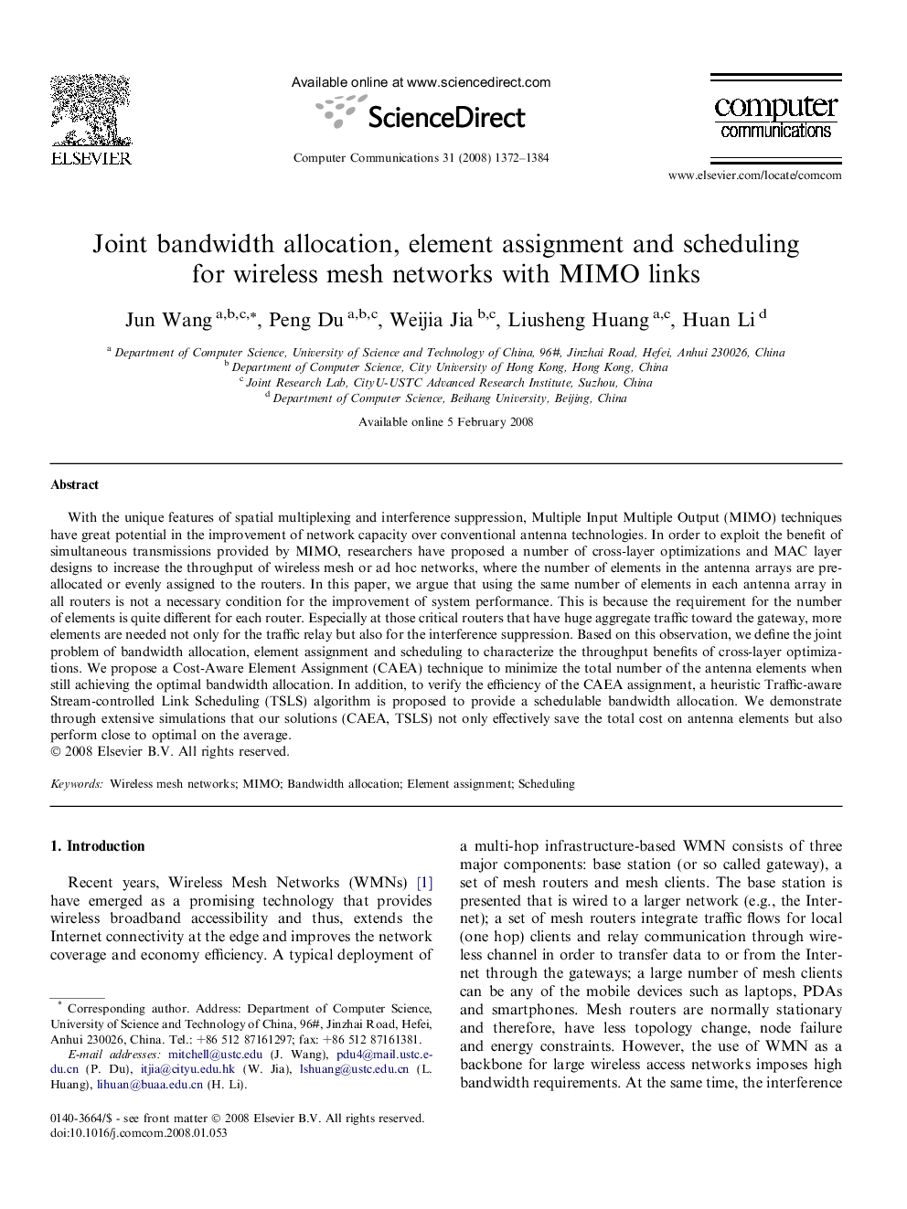 Joint bandwidth allocation, element assignment and scheduling for wireless mesh networks with MIMO links