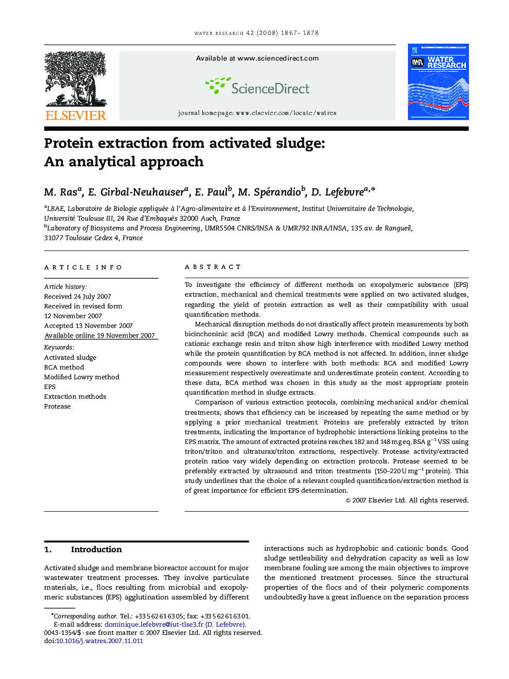 Protein extraction from activated sludge: An analytical approach