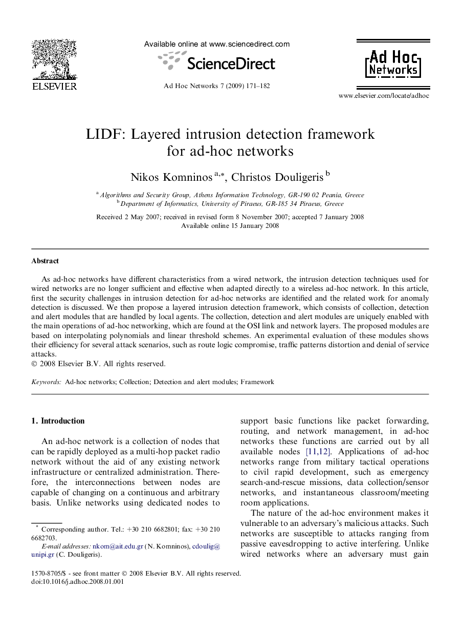 LIDF: Layered intrusion detection framework for ad-hoc networks