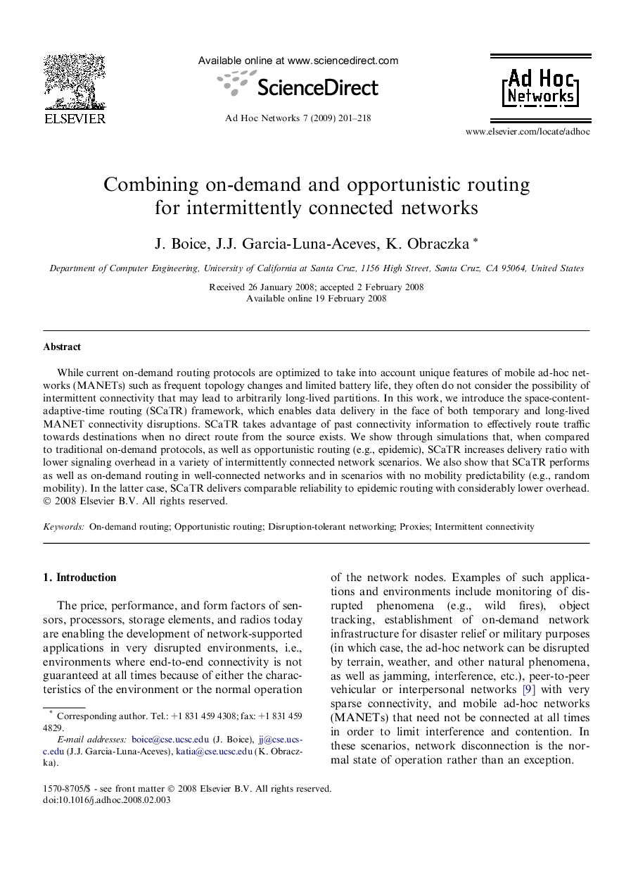 Combining on-demand and opportunistic routing for intermittently connected networks