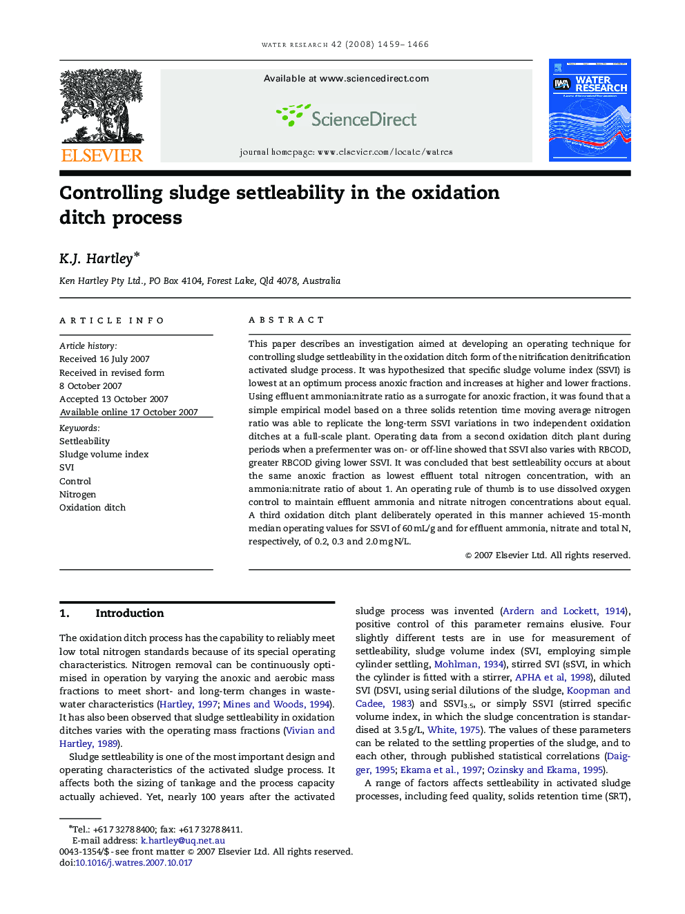 Controlling sludge settleability in the oxidation ditch process