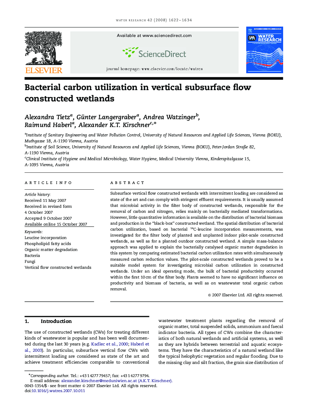 Bacterial carbon utilization in vertical subsurface flow constructed wetlands