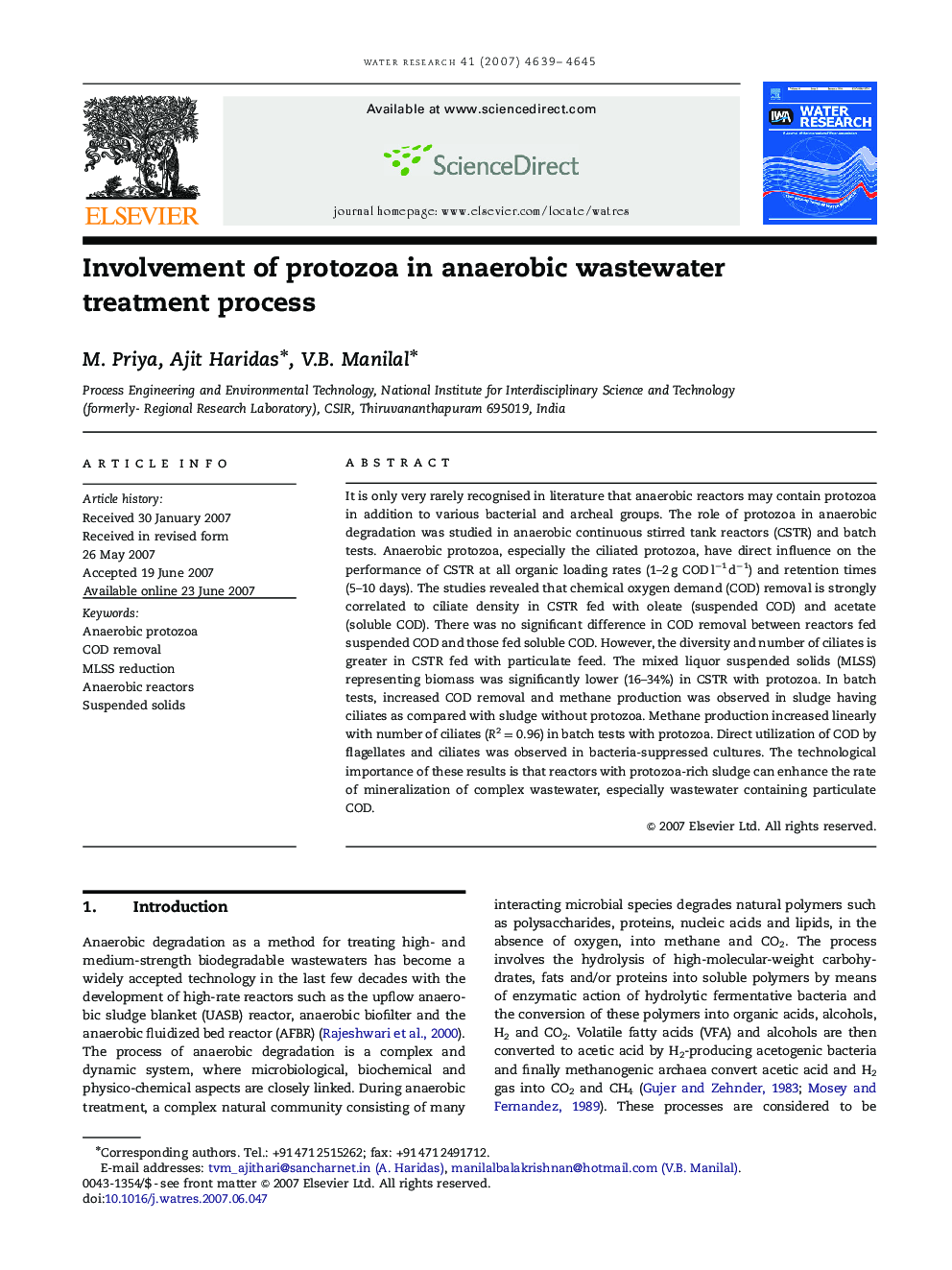 Involvement of protozoa in anaerobic wastewater treatment process