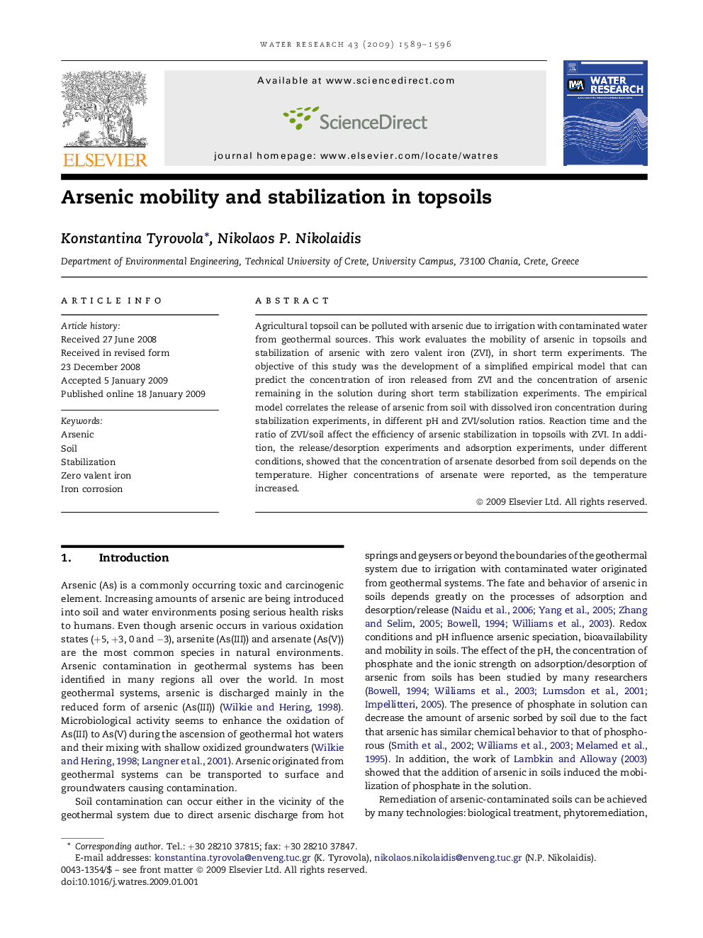 Arsenic mobility and stabilization in topsoils