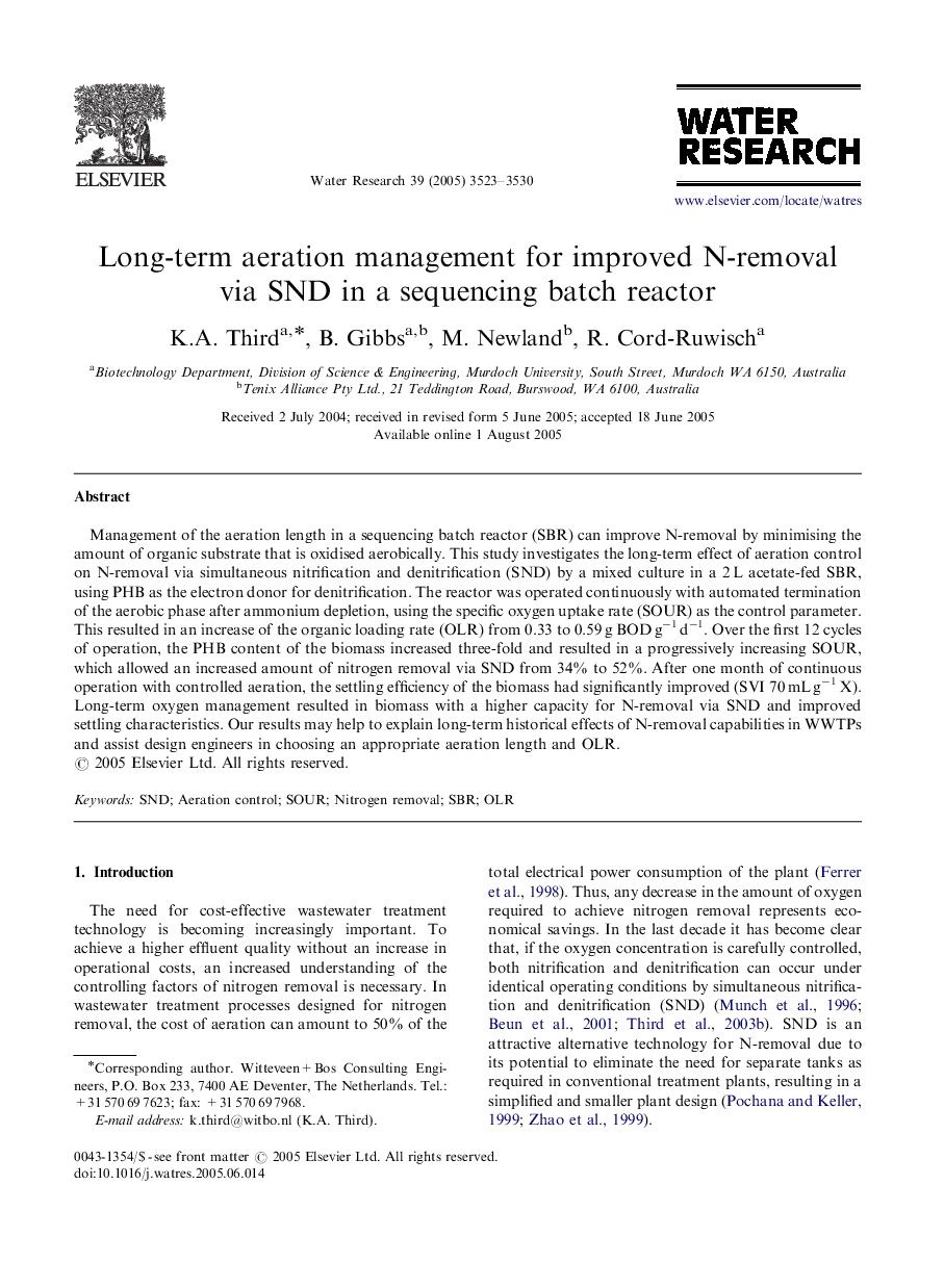 Long-term aeration management for improved N-removal via SND in a sequencing batch reactor