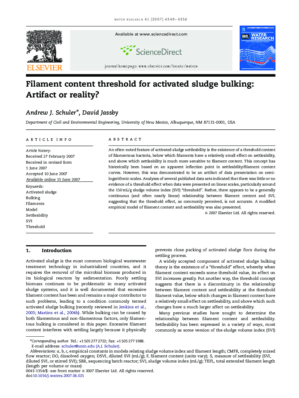 Filament content threshold for activated sludge bulking: Artifact or reality?