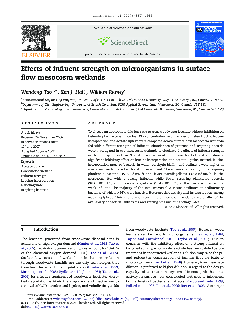 Effects of influent strength on microorganisms in surface flow mesocosm wetlands