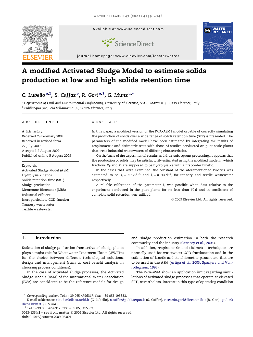 A modified Activated Sludge Model to estimate solids production at low and high solids retention time