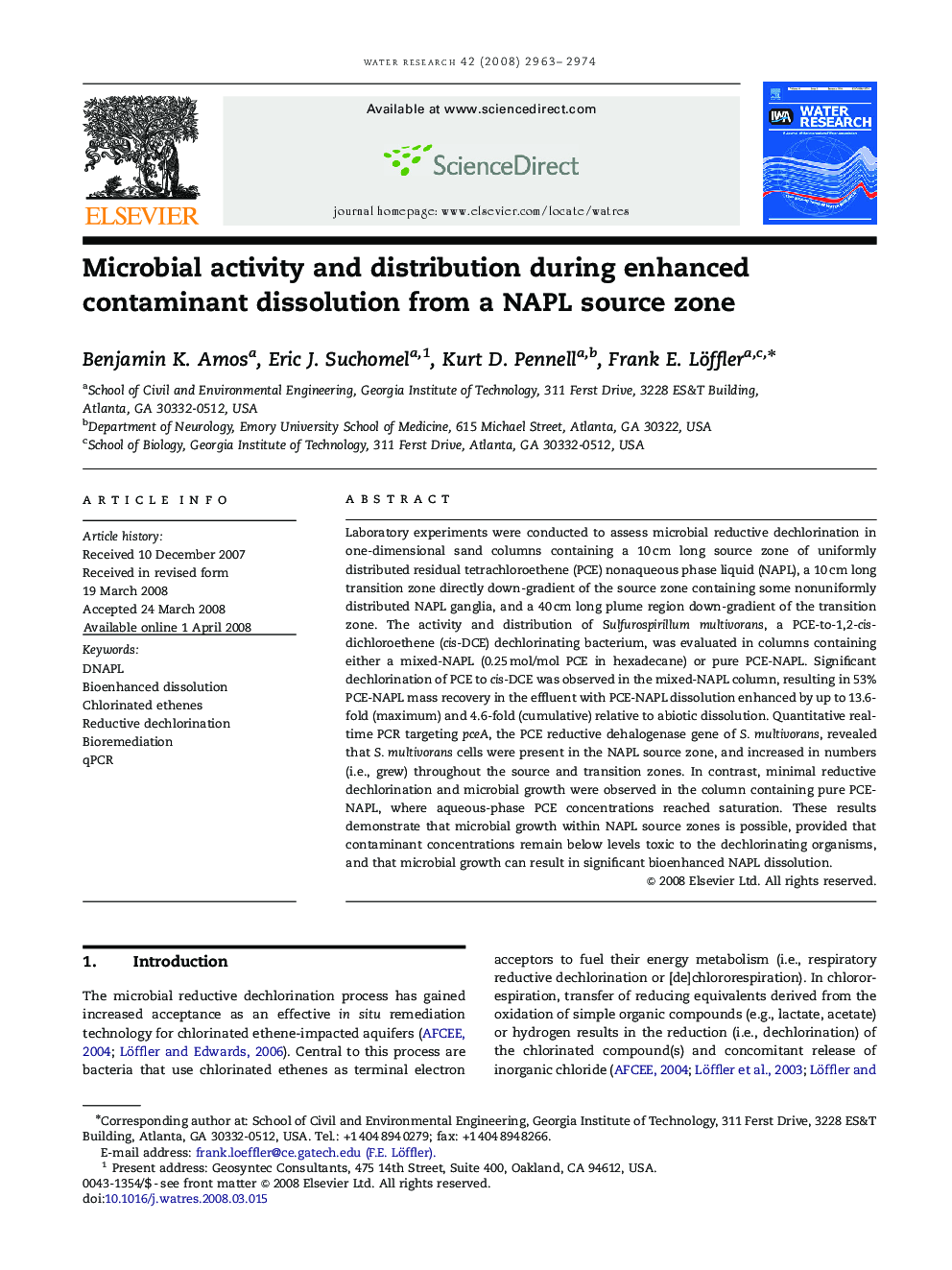 Microbial activity and distribution during enhanced contaminant dissolution from a NAPL source zone