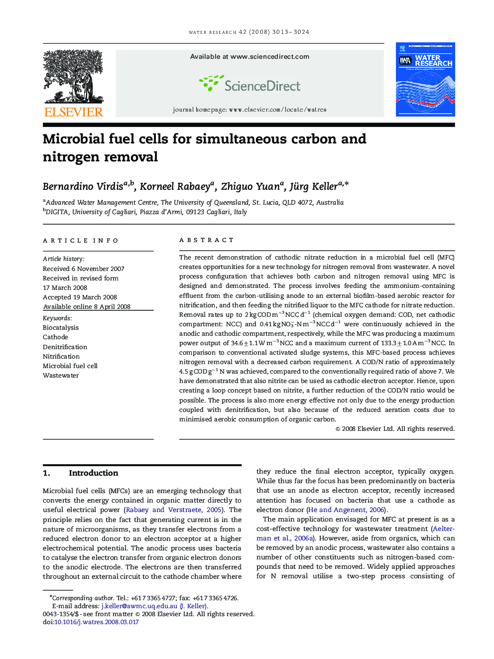 Microbial fuel cells for simultaneous carbon and nitrogen removal