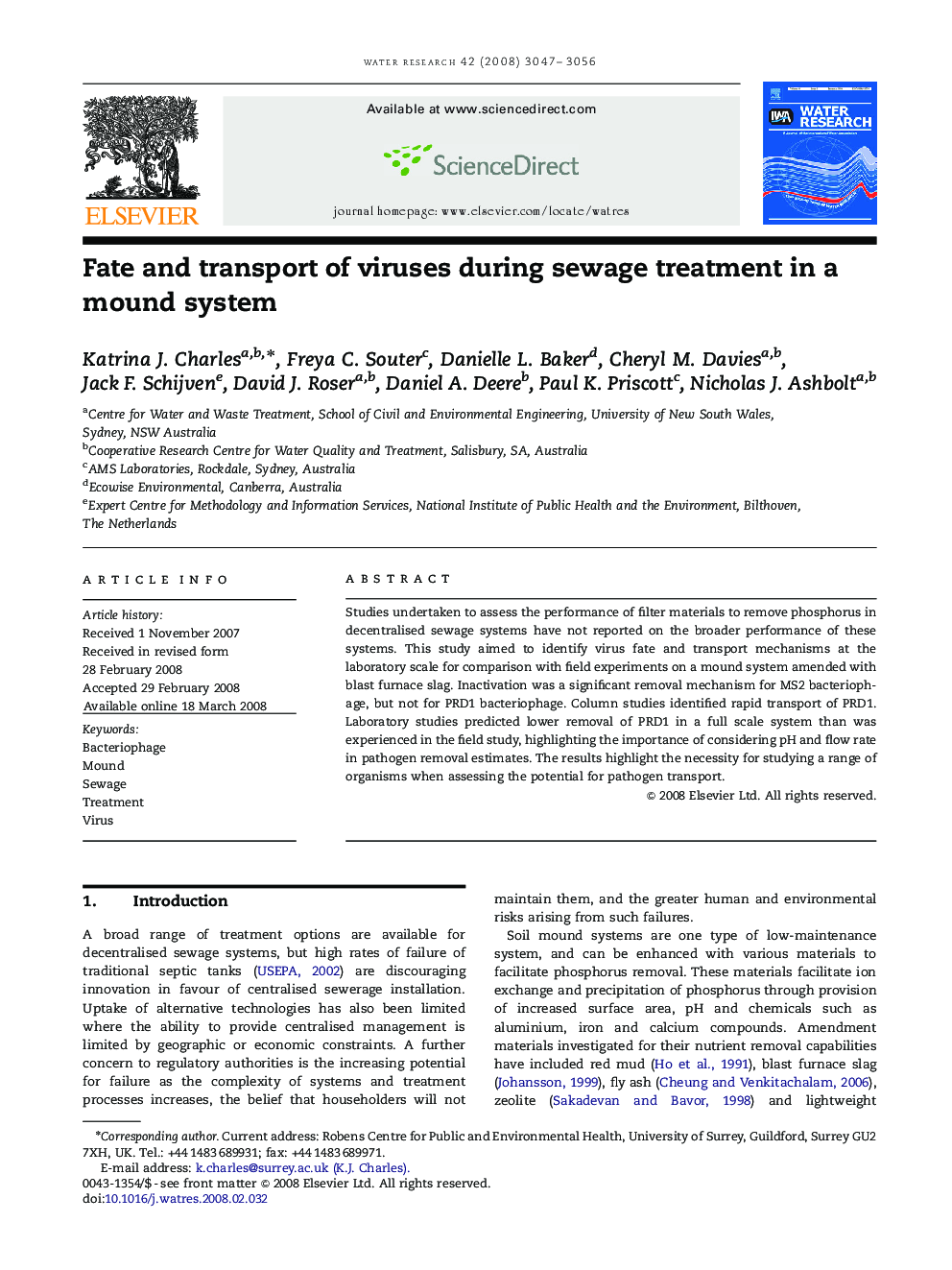 Fate and transport of viruses during sewage treatment in a mound system