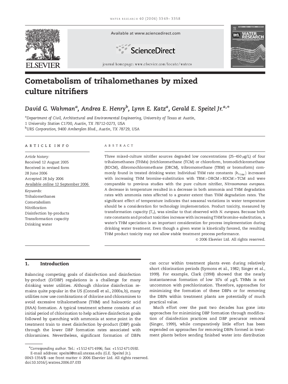 Cometabolism of trihalomethanes by mixed culture nitrifiers