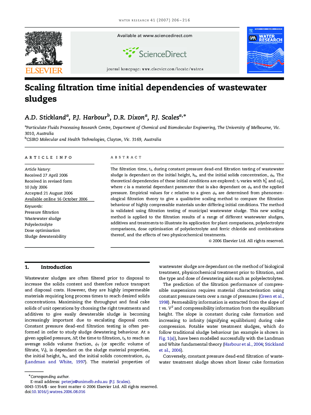 Scaling filtration time initial dependencies of wastewater sludges