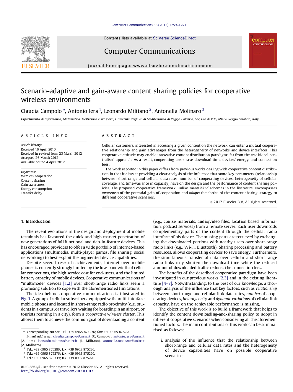 عکس صفحه اول مقاله: Scenario-adaptive and gain-aware content sharing policies for cooperative wireless environments Scenario-adaptive and gain-aware content sharing policies for cooperative wireless environments