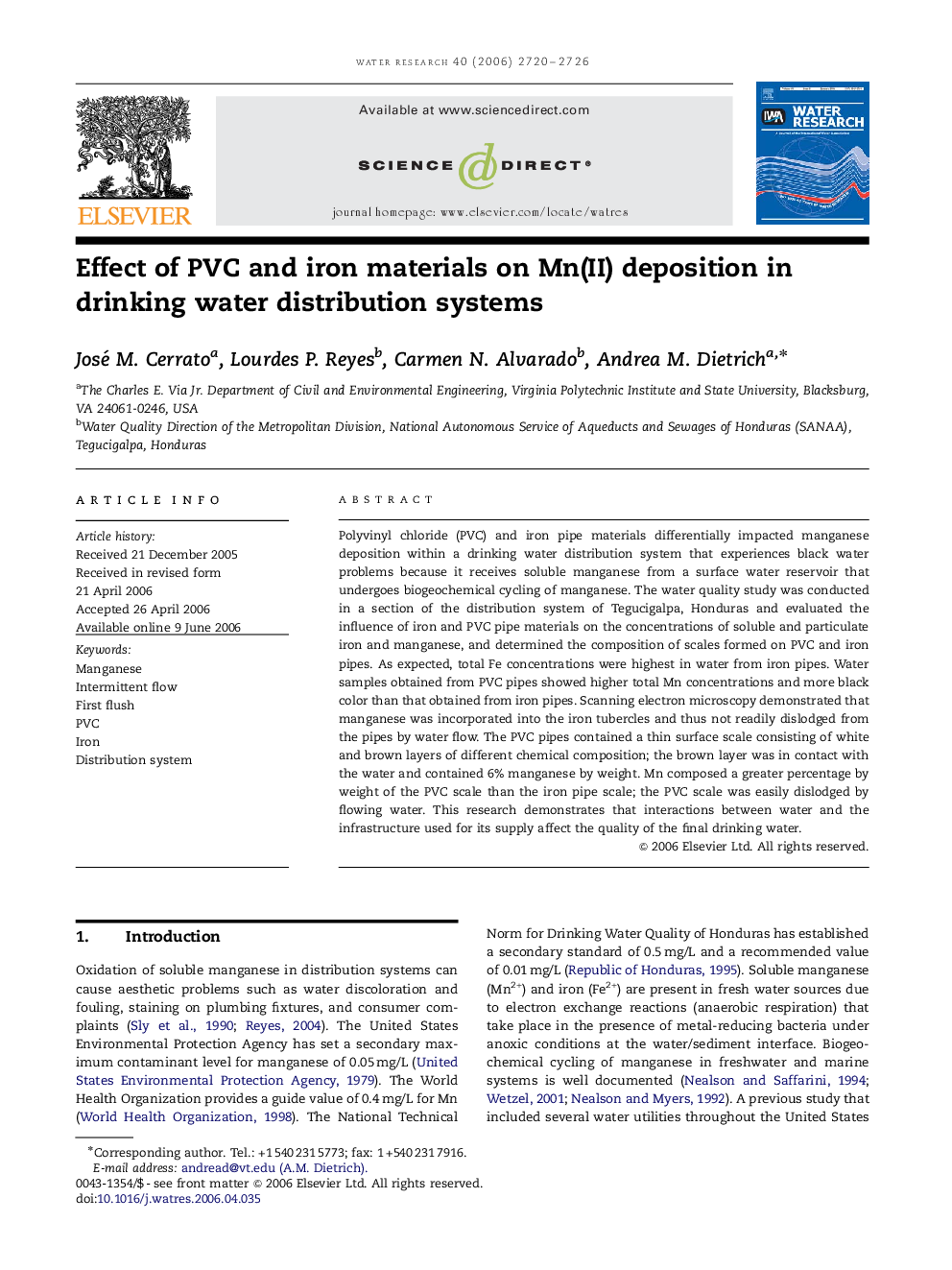 Effect of PVC and iron materials on Mn(II) deposition in drinking water distribution systems