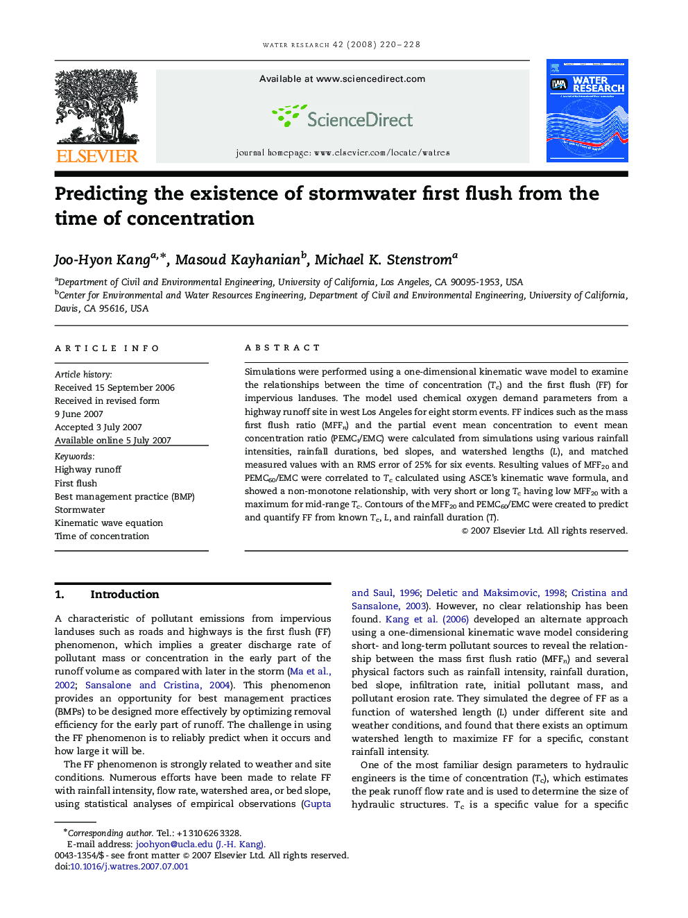 عکس صفحه اول مقاله: Predicting the existence of stormwater first flush from the time of concentration Predicting the existence of stormwater first flush from the time of concentration