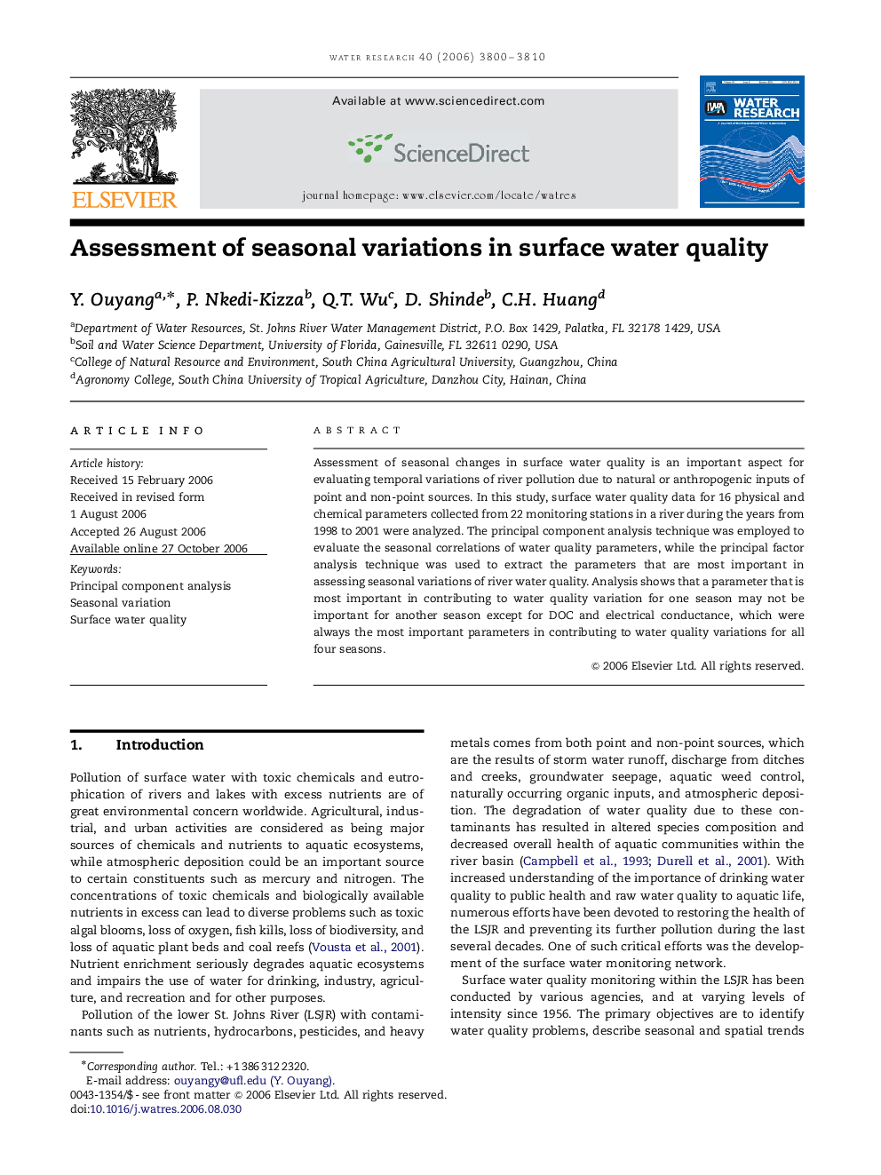 Assessment of seasonal variations in surface water quality