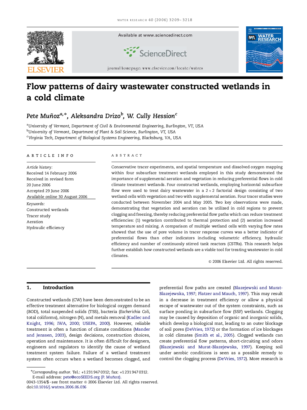 Flow patterns of dairy wastewater constructed wetlands in a cold climate