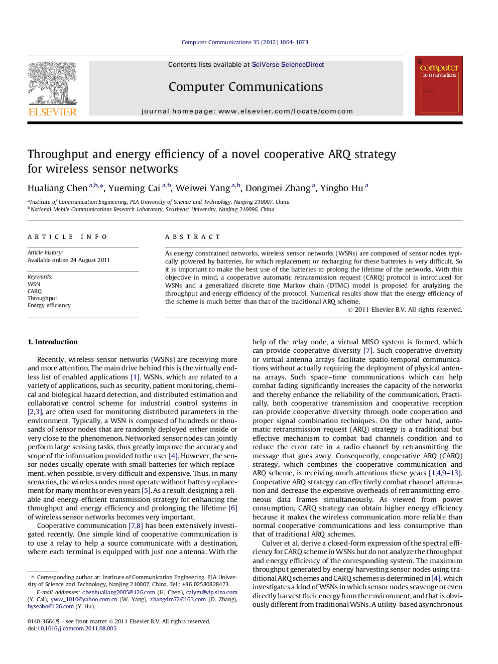 Throughput and energy efficiency of a novel cooperative ARQ strategy for wireless sensor networks