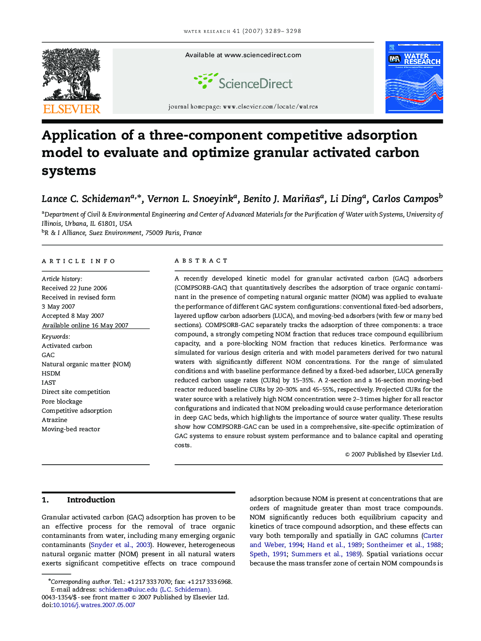 Application of a three-component competitive adsorption model to evaluate and optimize granular activated carbon systems