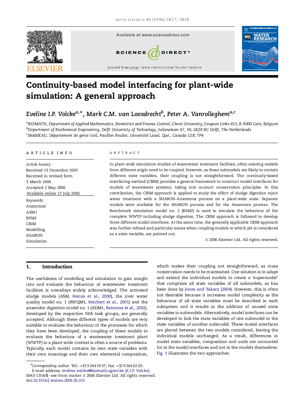 Continuity-based model interfacing for plant-wide simulation: A general approach