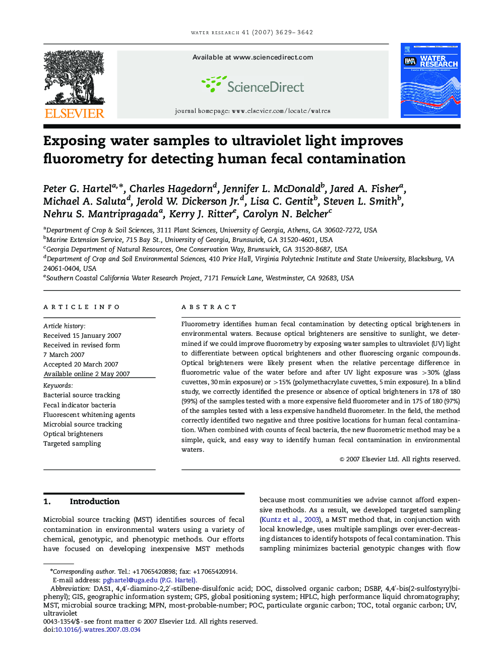 Exposing water samples to ultraviolet light improves fluorometry for detecting human fecal contamination