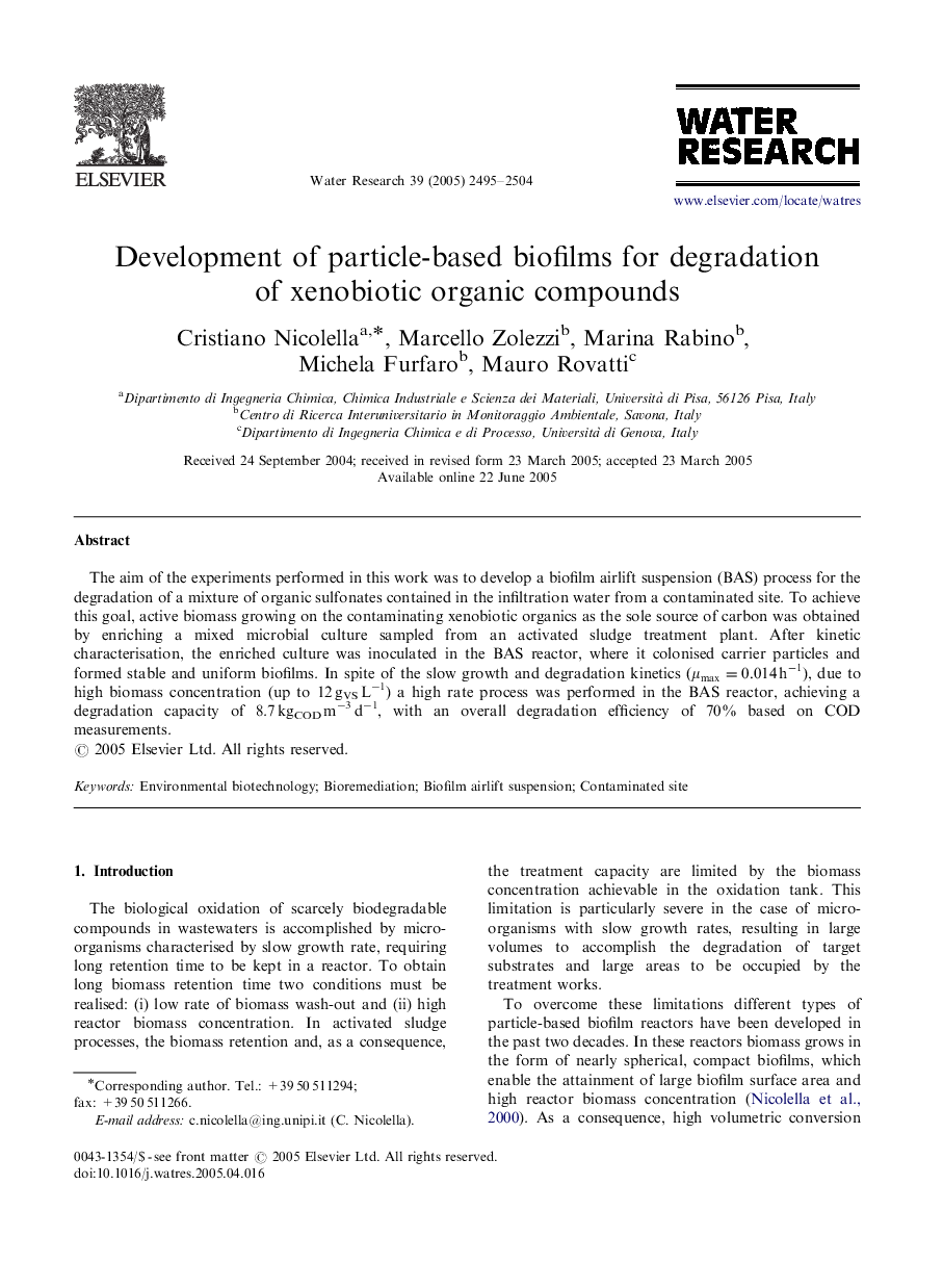 Development of particle-based biofilms for degradation of xenobiotic organic compounds