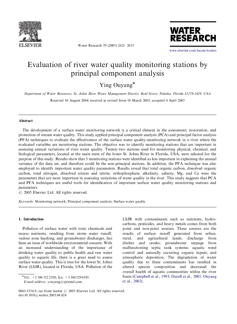 Evaluation of river water quality monitoring stations by principal component analysis